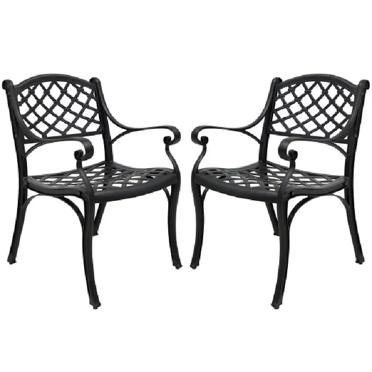 2 Piece Outdoor Dining Chairs, Cast Aluminum Chairs with Armrest, Patio Bistro Chair Set of 2 for Garden, Backyard