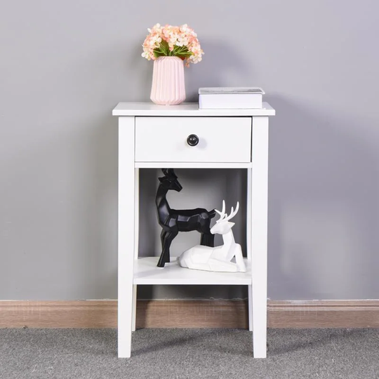 White Bathroom Floor-standing Storage Table Cabinet with a Drawer