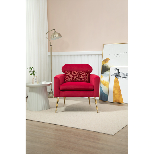 Velvet Accent Chair Lounge Chair, European Style Comfortable Armchair with Golden Feet for Living Room Bedroom Office, Rose Red