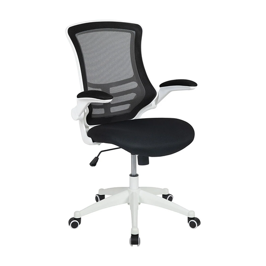 Offex Mid-Back Mesh Swivel Ergonomic Task Office Chair with White Frame and Flip-Up Arms - Black