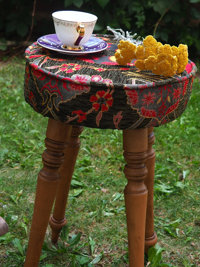 Turkish Kilim Patterned Wooden Decorative Pouffe & 1 Pillow Cover-Ottoman Chair-Moraccan Pouf-Ethnic Furniture-Vintage Pouff