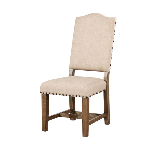 Fabric Upholstered Solid Wood Side Chair, Pack of Two, Beige and Brown - 43 H x 20 W x 27 L Inches