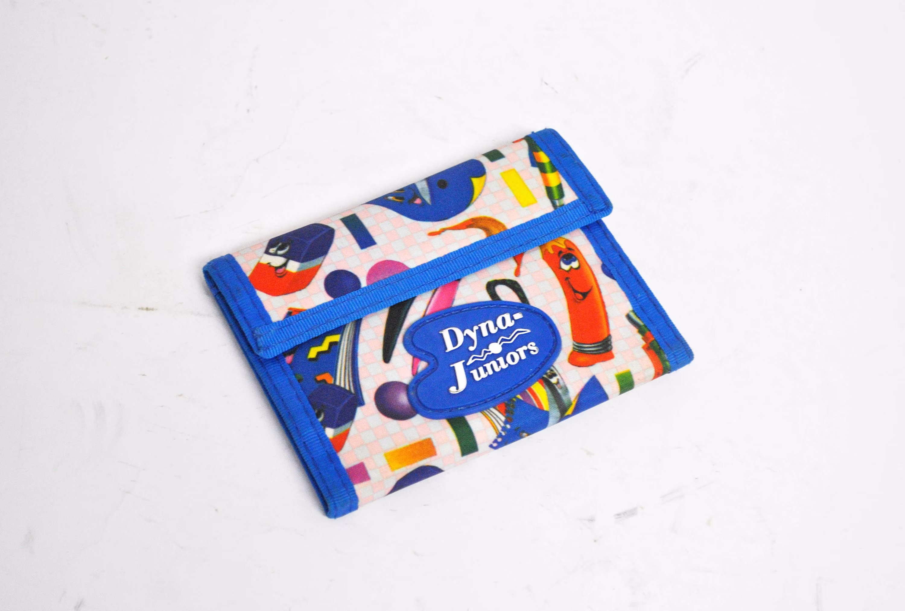 Vintage Wallet 90S Unisex Small Id Money Holder Print Velcro Scratch Pocket Blue Pencil School Folding Retro