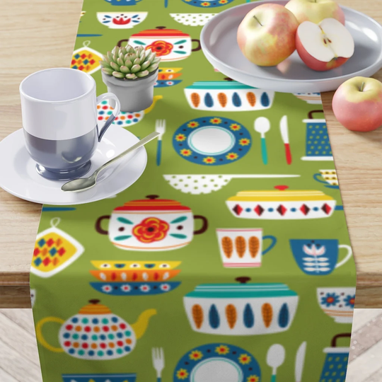 Retro 60's Table Runner, Linens, Mid Century Modern Decor Kitchen Decor, Centerpiece, Wedding
