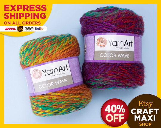 Yarnart Color Wave - Multicolor Knitting Yarn, 20% Wool Acrylic Super Bulky, Chunky Sweater 3.52 Oz, 120.30 Yds