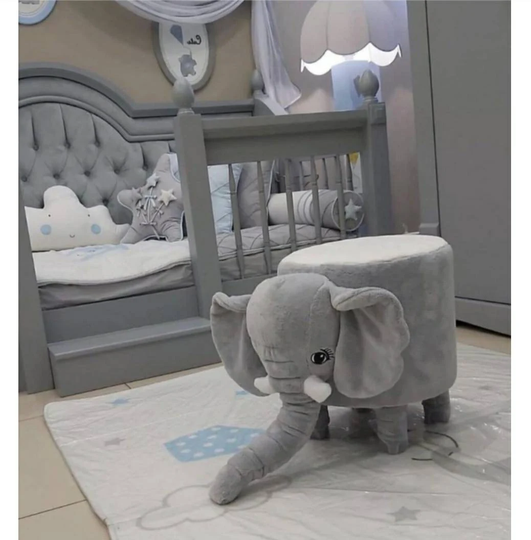 Kids Chair | Gray-Pink Elephant Puff Plush Animal Room Decoration Furniture Gift For