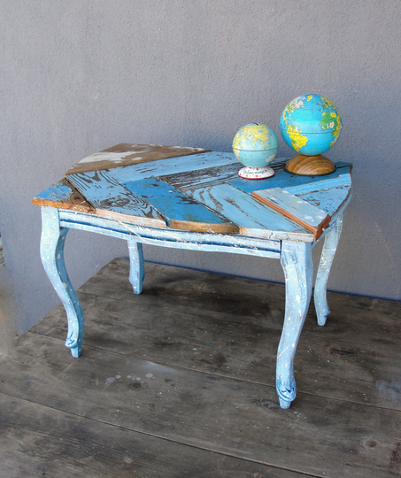 Driftwood Table, Boatwood Side Table, End Table With & Boatwood, Wooden Furniture, Sea Blue Sidetable