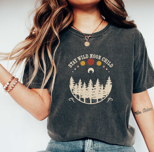 Comfort Colors Celestial Shirt, Stay Wild Moon Child Comfy Oversized Aesthetic Boho Shirt