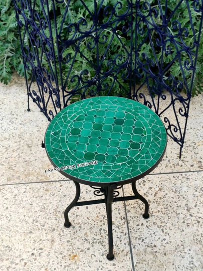 Customizable Mosaic Table, Green Round Dinner Table, Moroccan Outdoor/Indoor Mosaic Dining Home Decor