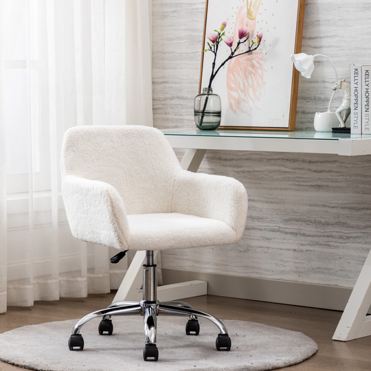 Home Office Chair, Leisure Chair Upholstered Adjustable furry Chair, white