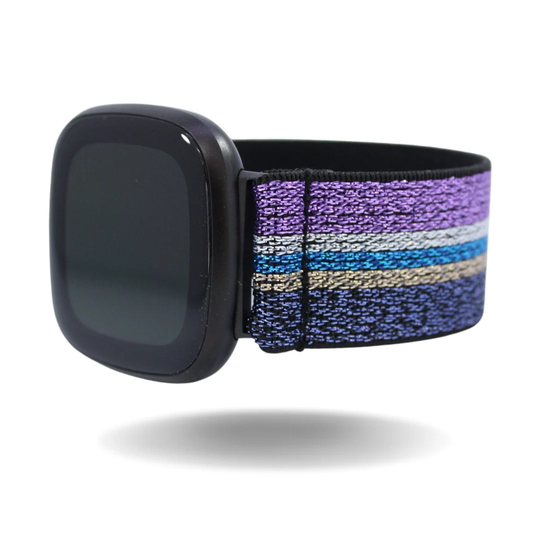 Elastic Fitbit Sense/Versa 3 Watch Band | Fits & Purple Glitter Sparkly Blue Handmade in USA Comfy Stretchy