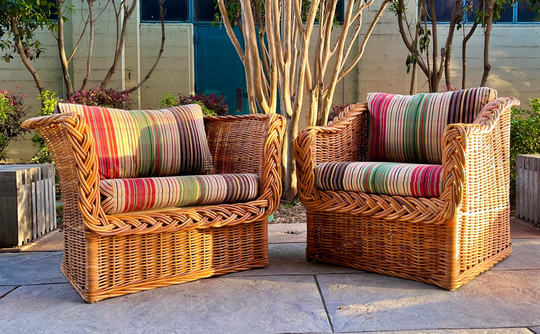 Pair - Large Wicker Barrel Chairs