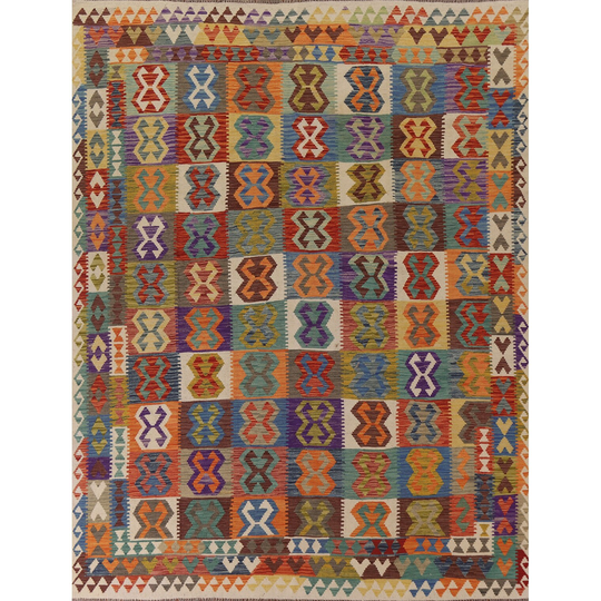 Southwestern Multi-Color Kilim Area Rug Hand-Woven Wool Carpet - 8'2"x 9'7"