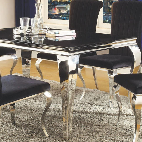 Cabriole Design Black Tampered Glass Top Dining Table