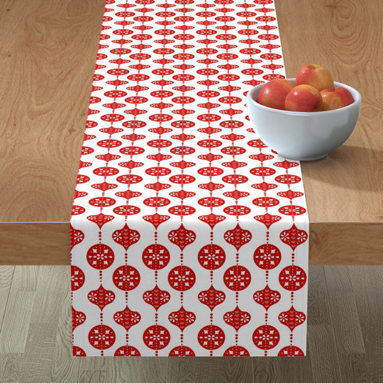 Red Ornaments Table Runner - Christmas By Kathrinlegg Tree Floral Pattern Cotton Sateen Spoonflower