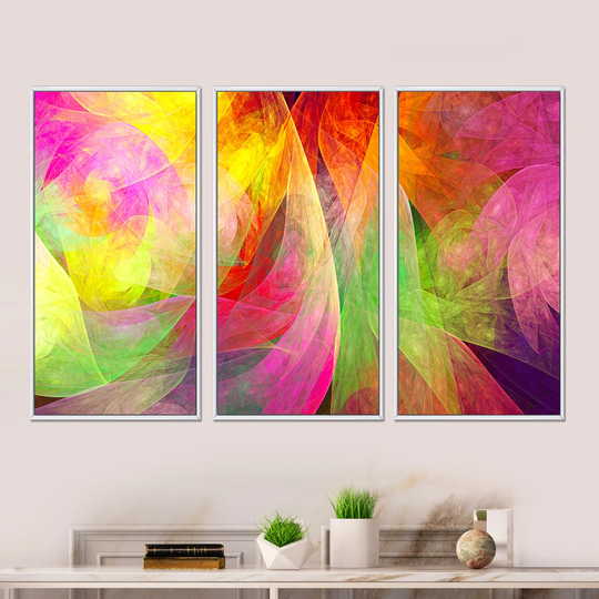 Designart 'Spectacular Multi Color Pattern' Floral Framed Art Set of 3 - 4 Colors of Frames