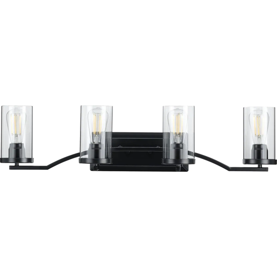 Lassiter Collection Four-Light Matte Black Clear Glass Modern Bath Vanity Light - 34 in x 8.125 in x 8 in