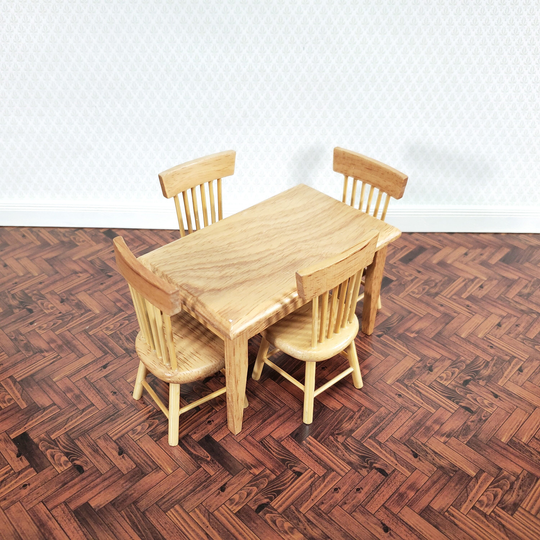Dollhouse Kitchen Table With 4 Chairs Medium Oak Finish 112 Scale Miniature Furniture