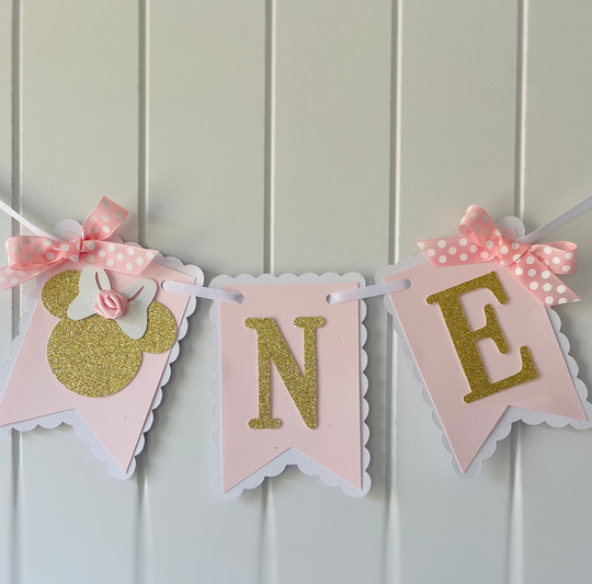 Minnie Mouse High Chair Banner, One Birthday Decorations, Girl First