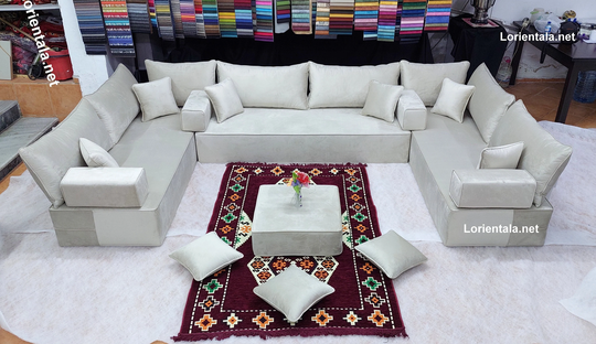12'' Thickness U Shaped Beige Velvet Sofa Modern Living Room Oriental Floor Seating Home Decor Cushions Rug Floor Couch Moroccan Furniture
