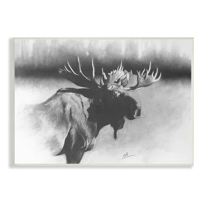 Moose In Rustic Forest Realistic Pencil Drawing Gray Farmhouse Rustic Oversized Framed Giclee Texturized Art By Cole Johnson