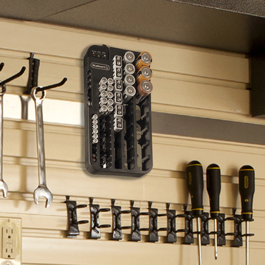 Battery Organizer with Removeable Volt Tester - 70 Piece Capacity Wall Mounted or Drawer Storage Case by Stalwart