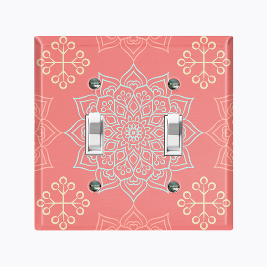 Metal Light Switch Cover, Plate, Outlet Wall Plate Home Decor, Classy Floral Mandala Pink Mdl123