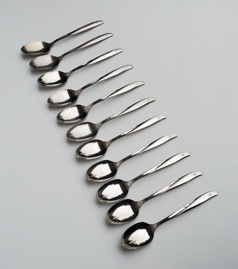 Oneida Twin Star Stainless Flatware Set Of 11 Teaspoons - Community Glossy Betty Crocker Mcm Atomic Starburst Design On Handle