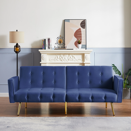 Velvet button tufted sofa bed with armrest, Frame Material Wood Metal Leg, Seat Construction Sinuous Spring and foam