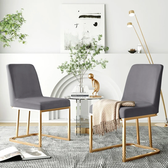 Modern Gold Upholstered Armless Velvet Dining Chairs ,Set of 2