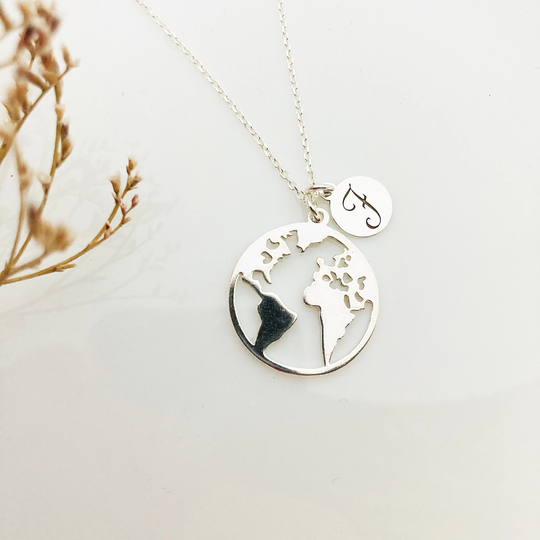Personalised Earth Necklace Gift For Traveler | Minimalist World Map Dainty Pendant Wanderlust Travel Necklace