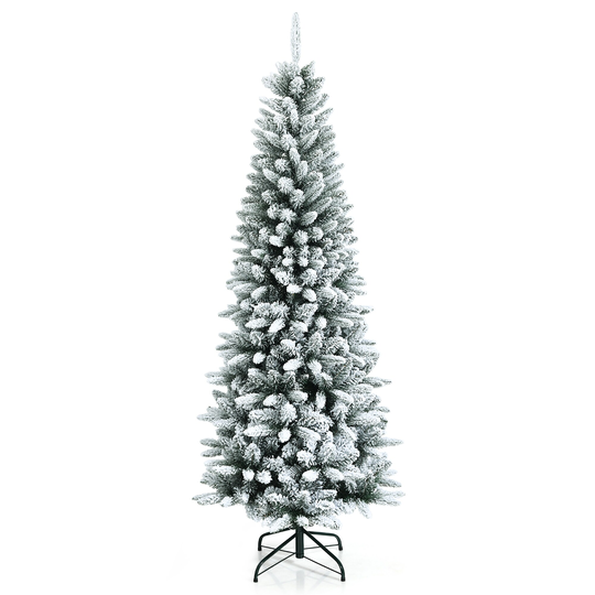 6.5ft Snow-Flocked Hinged Artificial Christmas Pencil Tree w/ 829