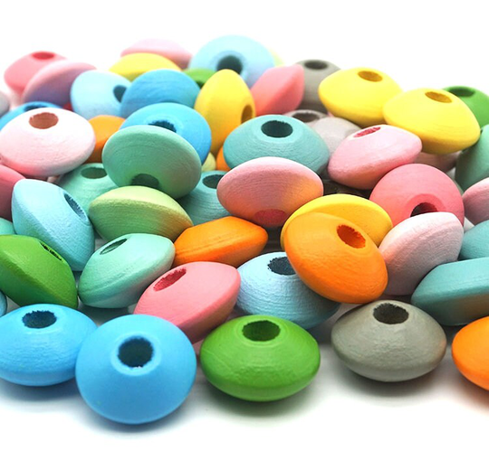 50Pcs/Lot 18x10mm Mix Colors Bicone Wood Bead, Geometric Faceted Beads, Colored Polygon Wooden Findings, Diamond Bead