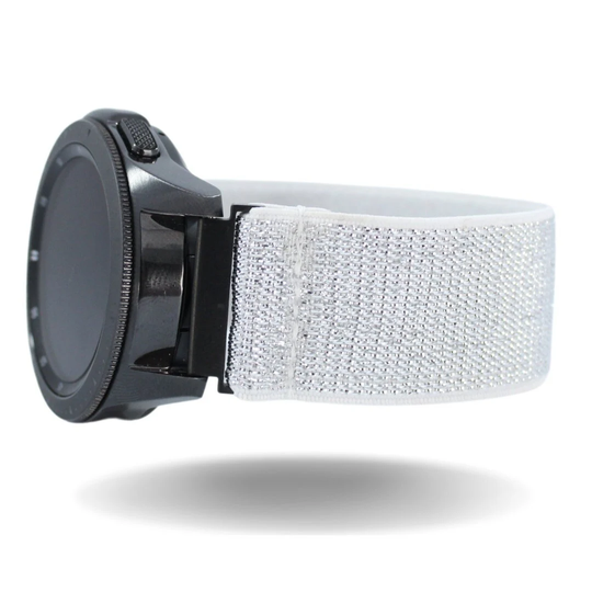 Elastic Samsung Galaxy 42mm Watch Band - White Glitter Sparkle Boho Chic Fits Model Comes With 20mm Adapters