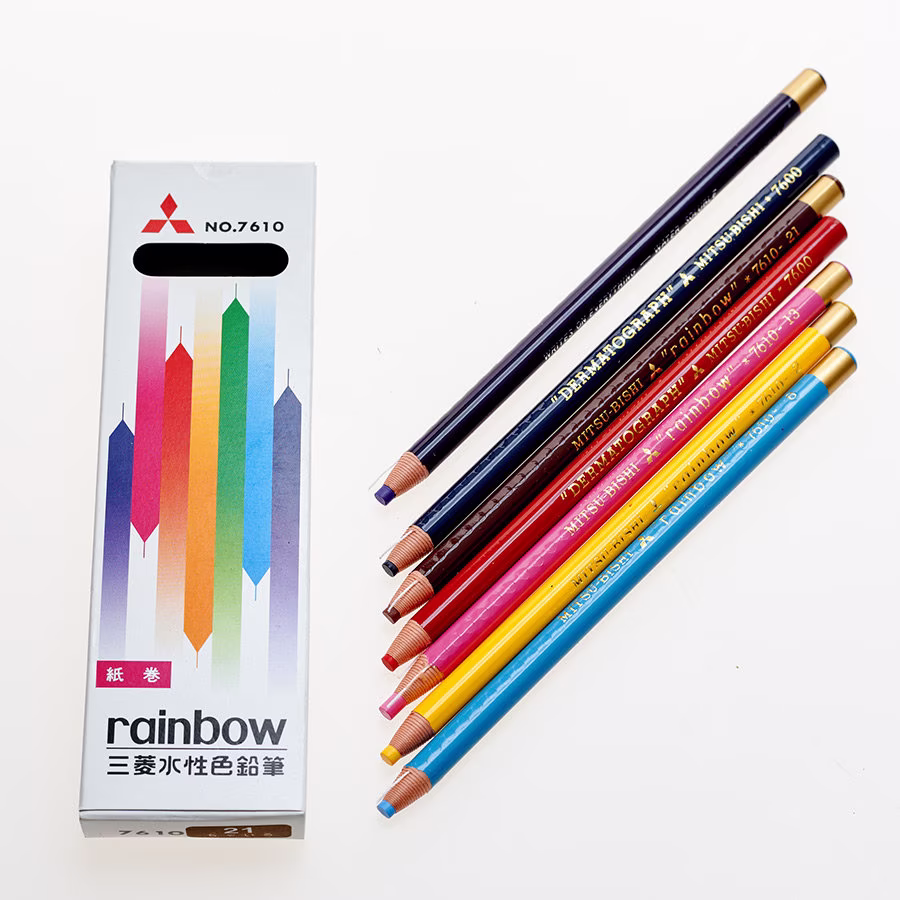 Mitsubishi Rainbow Hydromarker 7610 - Dermatograph Pencils 3 Colors