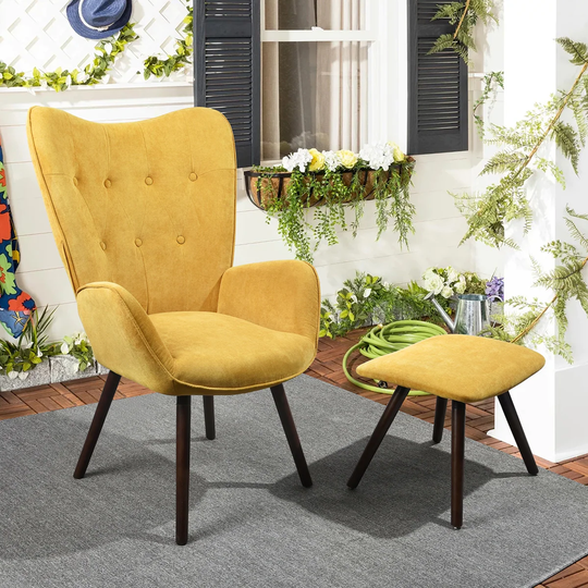 Velvet Accent Chair Ottoman Set for Living Room, Wing Back Armchair Tufted Back Upholstery Living Room Chairs