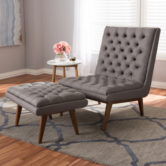 Mid-Century Upholstered Chair And Ottoman Set by Baxton Studio