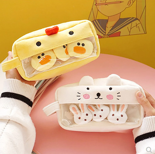 Kawaii Plush Pencil Case, Large-Capacity Student Cute Makeup Bag, Stationery Transparent Bags, School Supplies For Kids