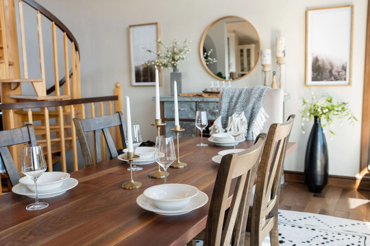 Walnut Dining Table, Modern Wood Kitchen Table With Metal Legs, Farmhouse Rustic Industrial