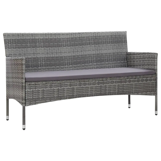 3-Seater Garden Sofa with Cushions Gray Poly Rattan