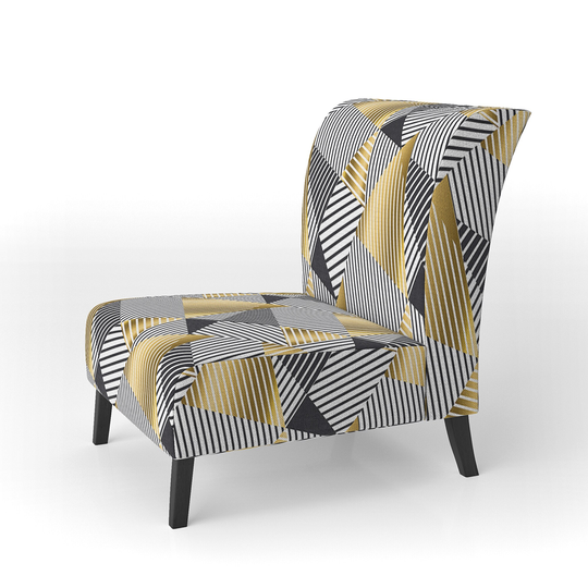 Designart 'Retro Luxury Waves in Gold and Blue VI' Upholstered Mid-Century Accent Chair