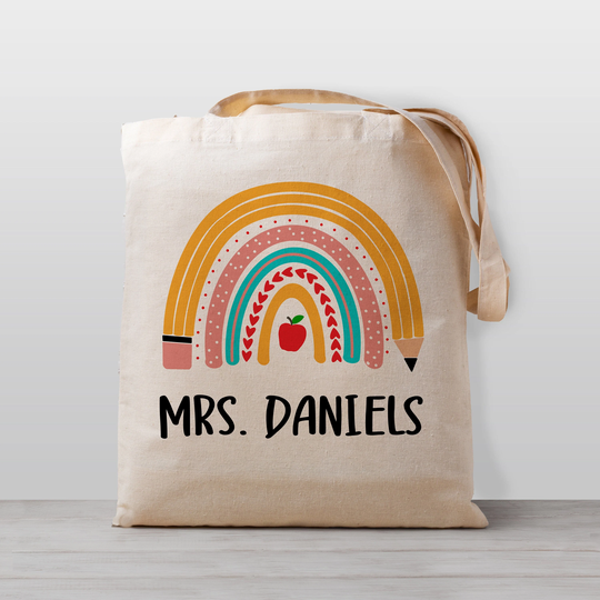 Teacher Tote Bag - Personalized Pencil Rainbow Book End Of School Class Gift