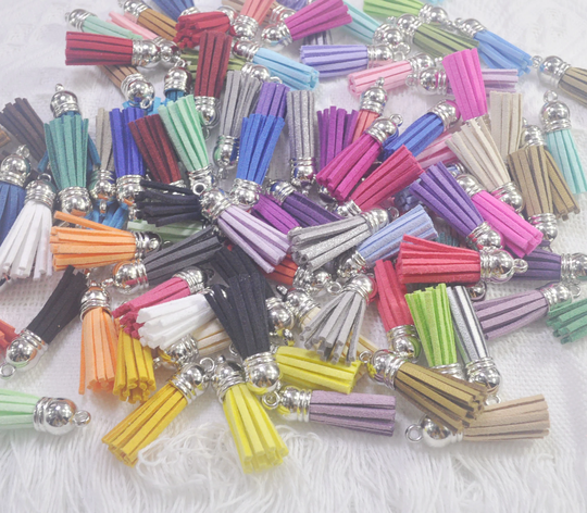 10-100 Mixed Colors Tassels, 1.5'', Faux Suede Leather Tassles, Leather Tassels, Suede Tassels, Tassels For Keychains, Mini Tassel With Silver Cap