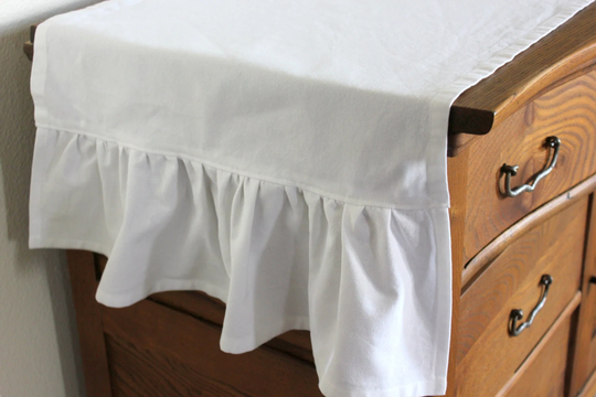 White Ruffled Cotton Table Runner - Farmhouse Wedding Linens Decor