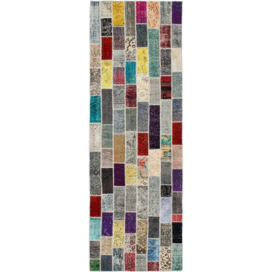 ECARPETGALLERY Hand-knotted Color Transition Patchwork Multi Wool Rug - 3'1 x 10'1