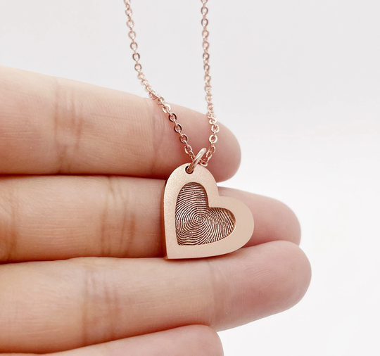 Custom Heart Necklace/Personalized Handwriting Necklace/Fingerprint Deep Impress/Custom Necklace/Memorial Gift/14K Gold Necklace