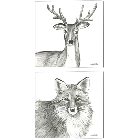 Kelsey Wilson 'Watercolor Pencil Forest (Deer & Fox)' Canvas Art (Set of 2)