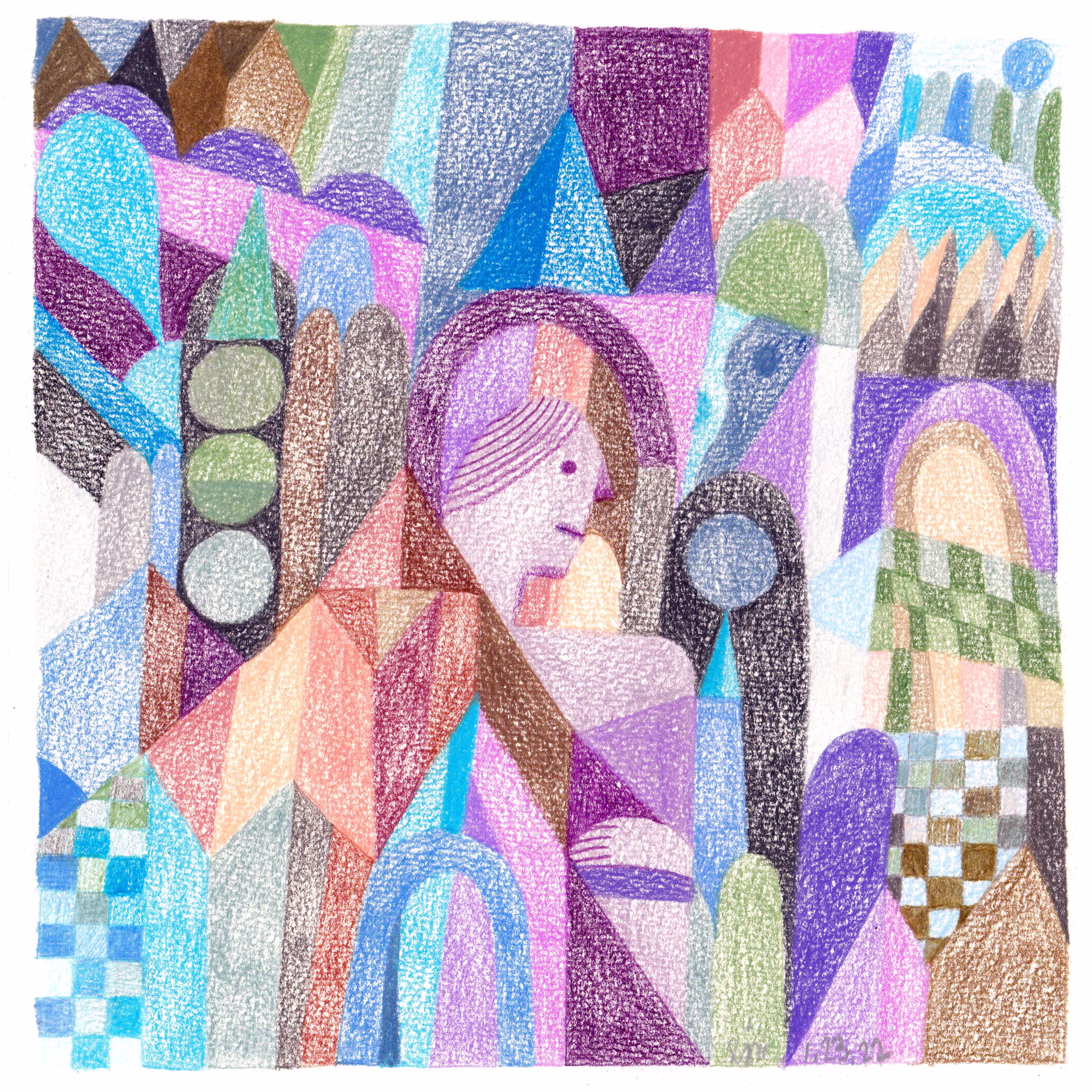 Original Artwork in Colored Pencil "Checkered City"