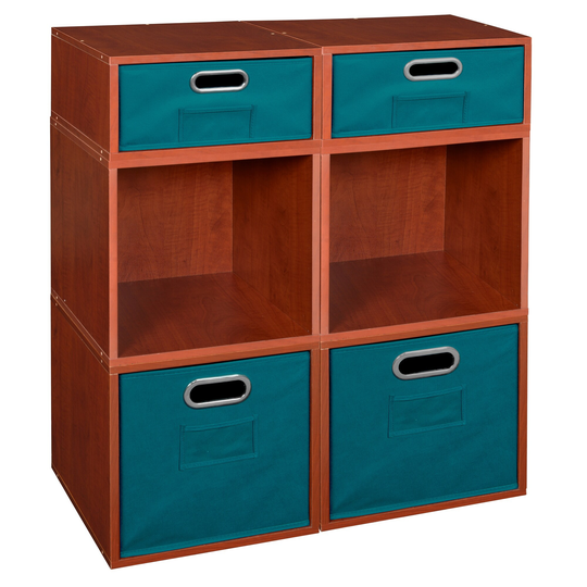 Noble Connect Storage Set- 4 Full Cubes/2 Half Cubes with Foldable Storage Bins- Cherry/Teal