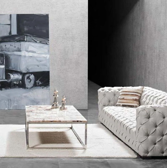White Marble Coffee Table, Metal Leg Table